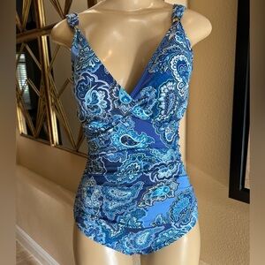 Lauren Ralph Lauren L30960 Womens Blue Bandana Paisley Swimsuit. New with tags
